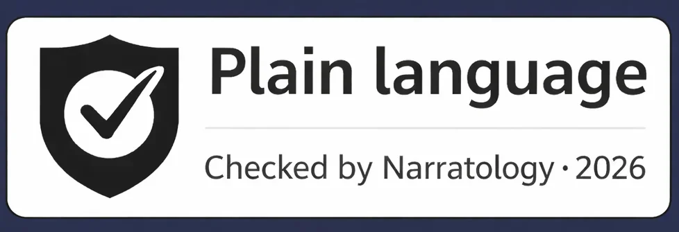 Plain language quality mark - checked by Narratology 2026